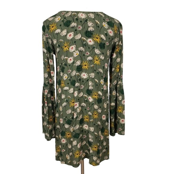 Mossimo Dress Women's Small Mini A Line Long Sleeve Lace Up Neck Floral Print - Picture 4 of 8